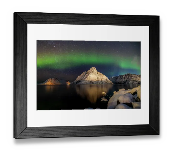 Framed Print : Aurora borealis in the night sky over Kjerkefjorden, Norway. Viewed from Reine village. February, 2024 Framed Print : Aurora borealis in the night sky over Kjerkefjorden, Norway. Viewed from Reine village. February, 2024