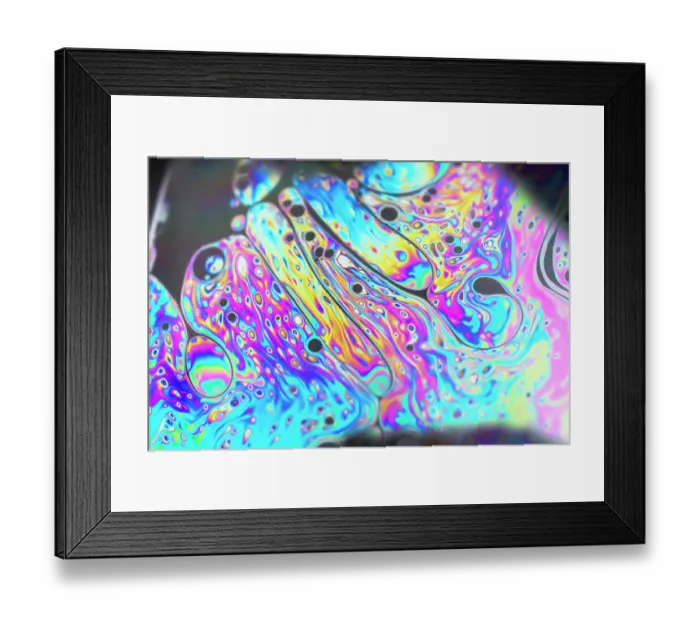 Framed Print : Patterns on soap bubble showing light interference patterns Framed Print : Patterns on soap bubble showing light interference patterns