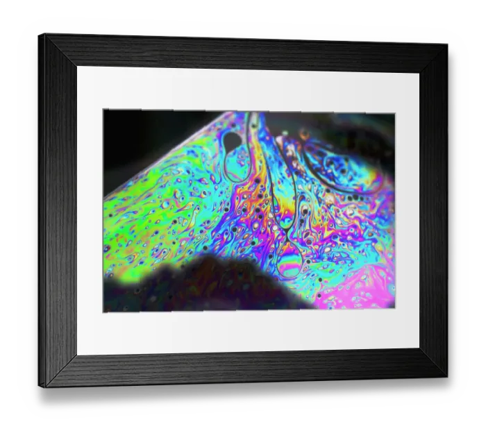 Framed Print : Patterns on soap bubble showing light interference patterns Framed Print : Patterns on soap bubble showing light interference patterns