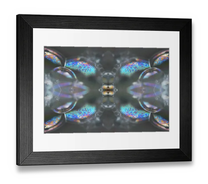 Framed Print : Kaleidoscope montage ofm patterns on soap bubble showing light interference patterns Framed Print : Kaleidoscope montage ofm patterns on soap bubble showing light interference patterns