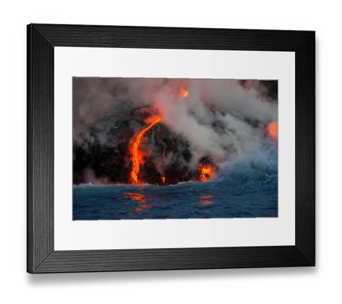 Framed Print : Pahoehoe lava flow from from Kilauea volcano reaching the Pacific ocean near Kalapana, Big Island, Hawaii. February, 2011 Framed Print : Pahoehoe lava flow from from Kilauea volcano reaching the Pacific ocean near Kalapana, Big Island, Hawaii. February, 2011