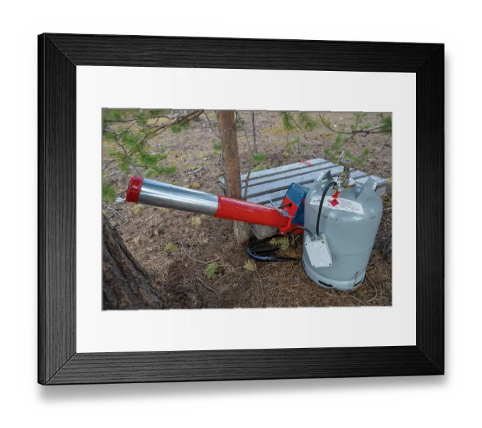 Framed Print : Compressed air device which makes a loud gun-like sound to scare predators from domestic Reindeer herd, Norrbotten, Lapland, Sweden. May Framed Print : Compressed air device which makes a loud gun-like sound to scare predators from domestic Reindeer herd, Norrbotten, Lapland, Sweden. May