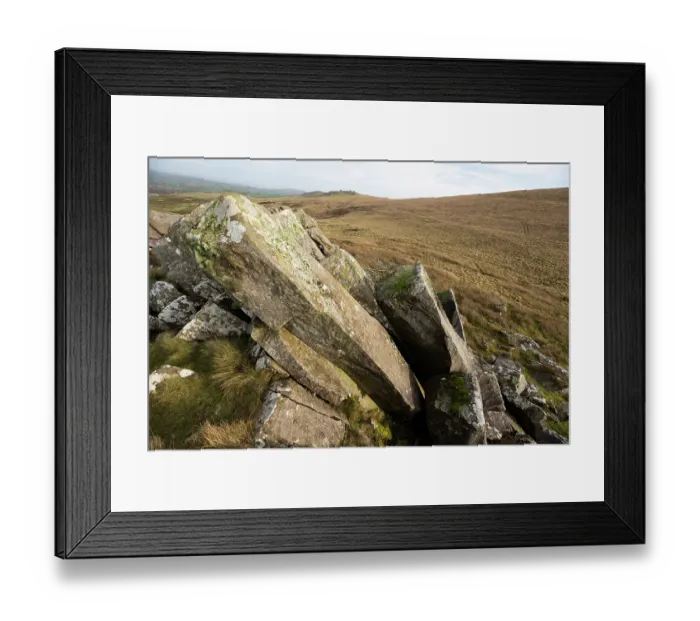 Framed Print : Carn Goedog, an outcrop of Dolerite rock in the Preseli Hills, Pembrokeshire Coast National Park, Wales, UK. It is the area where the Bluestones for Stonehenge originated