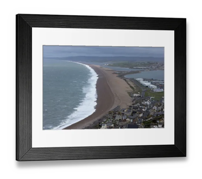 Framed Print : Aerial view of Fleet lagoon and Chesil Beach, Portland, Dorset, England, UK. April, 2024 Framed Print : Aerial view of Fleet lagoon and Chesil Beach, Portland, Dorset, England, UK. April, 2024