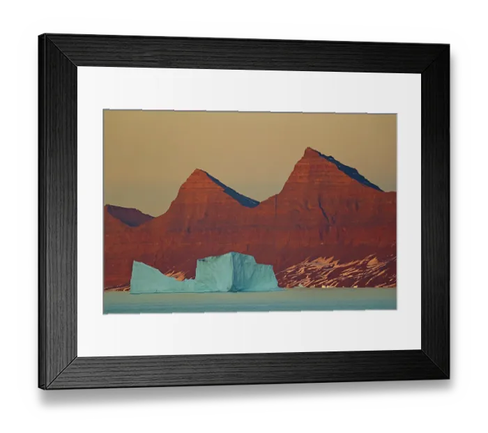 Framed Print : Tabular icebergs with mountains in background, east coast of Greenland. August, 2018