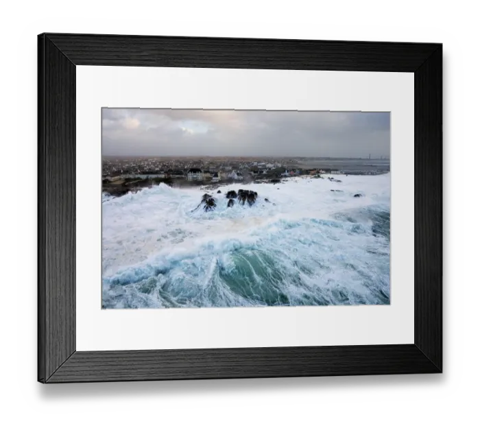 Framed Print : Aerial view of waves crashing long the coast of Saint-Guenole in bad weather, Penmarc'h, Finistere, France. December, 2007 Framed Print : Aerial view of waves crashing long the coast of Saint-Guenole in bad weather, Penmarc'h, Finistere, France. December, 2007