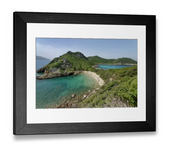 Framed Print : View of the remote but popular twin beaches at Porto Timoni, Corfu, Greece. May, 2024 Framed Print : View of the remote but popular twin beaches at Porto Timoni, Corfu, Greece. May, 2024
