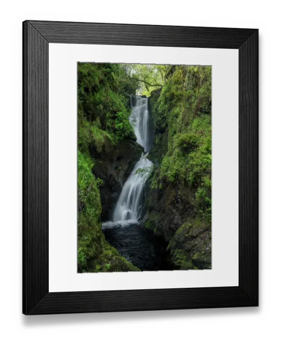 Framed Print : Ess-Na-Larach waterfall on the Glenariff River, Glenariff Forest Park, County Antrim, Northern Ireland, UK. May, 2024