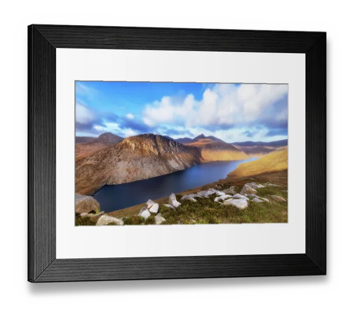 Framed Print : Ben Crom dam on the Ben Crom reservoir with the summits of Ben Crom and Slieve Bernagh, Mourne Mountains, County Down, Northern Ireland, UK. January, 2023 Framed Print : Ben Crom dam on the Ben Crom reservoir with the summits of Ben Crom and Slieve Bernagh, Mourne Mountains, County Down, Northern Ireland, UK. January, 2023