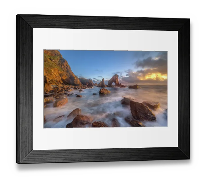 Framed Print : Crohy Head sea arch on the Wild Atlantic Way at sunset, Mullaghmullan Peninsula, South West Donegal, Republic of Ireland. August, 2024 Framed Print : Crohy Head sea arch on the Wild Atlantic Way at sunset, Mullaghmullan Peninsula, South West Donegal, Republic of Ireland. August, 2024