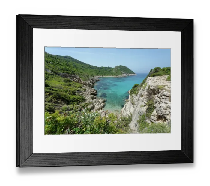 Framed Print : View of Porto Timoni Bay, fringed by dense maquis scrubland, Corfu, Greece. May, 2024 Framed Print : View of Porto Timoni Bay, fringed by dense maquis scrubland, Corfu, Greece. May, 2024