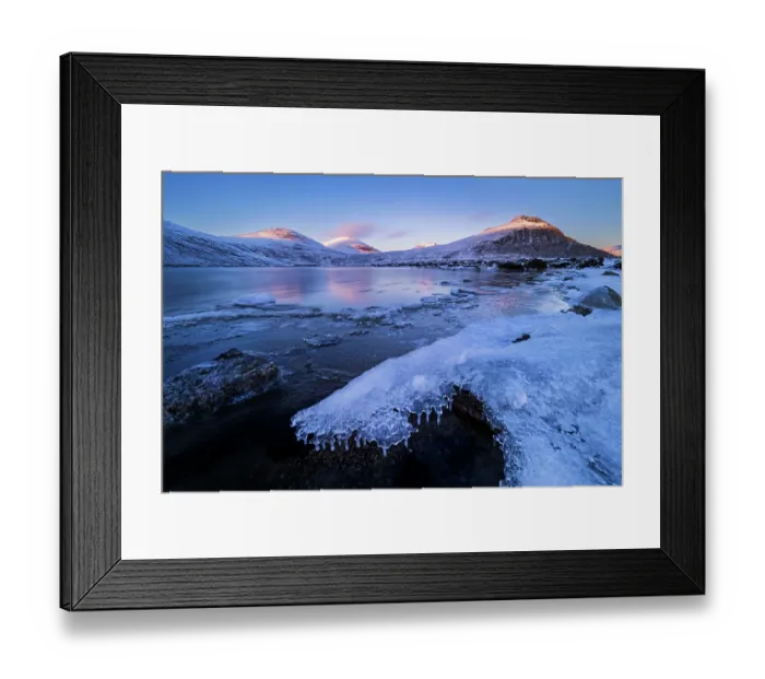 Framed Print : Winter snow and ice on Lough Shannagh and summit of Doan, Mourne Mountains, County Down, Northern Ireland, UK. January, 2023 Framed Print : Winter snow and ice on Lough Shannagh and summit of Doan, Mourne Mountains, County Down, Northern Ireland, UK. January, 2023