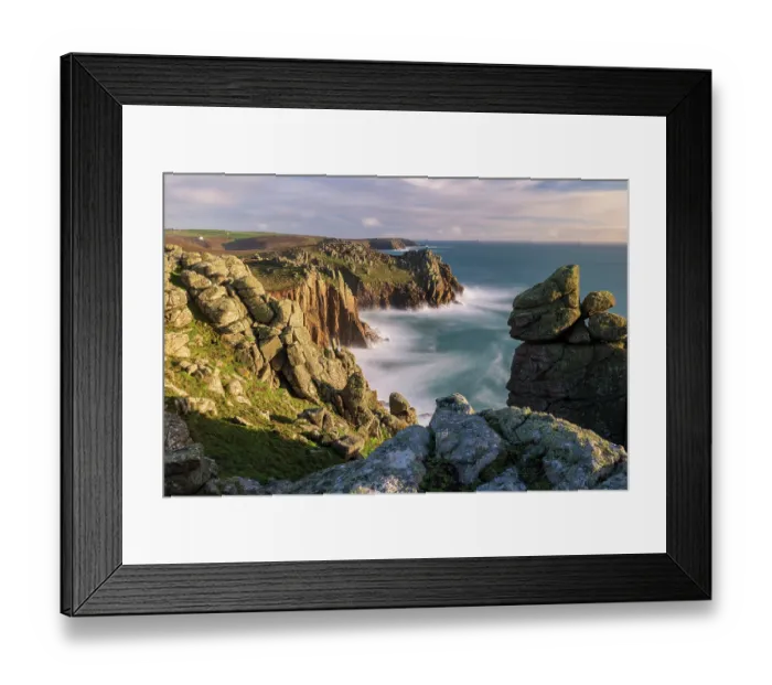 Framed Print : Pordenack Point in late evening light, near Sennen, West Cornwall, England, UK. February, 2024 Framed Print : Pordenack Point in late evening light, near Sennen, West Cornwall, England, UK. February, 2024