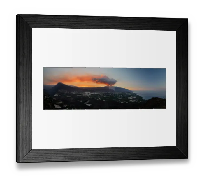 Framed Print : Huge plume of smoke from eruption of Cumbre Vieja volcano at dusk, La Palma, Canary Islands. September, 2021 Framed Print : Huge plume of smoke from eruption of Cumbre Vieja volcano at dusk, La Palma, Canary Islands. September, 2021