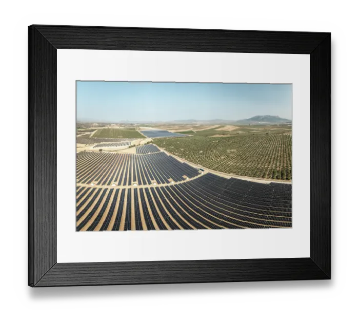 Framed Print : Aerial view of large solar power plant among intensive olive groves, Granada district, southern Spain. June, 2023 Framed Print : Aerial view of large solar power plant among intensive olive groves, Granada district, southern Spain. June, 2023