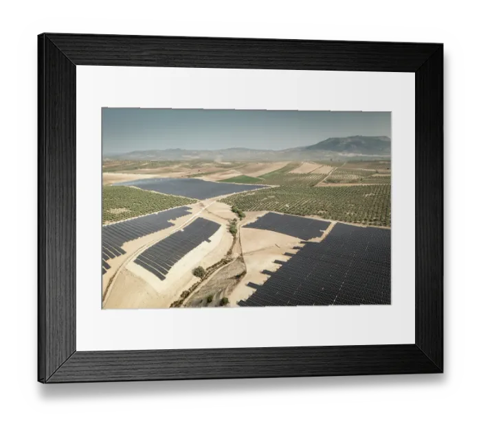 Framed Print : Aerial view of large solar power farm among intensive olive groves, Granada district, southern Spain. June, 2023 Framed Print : Aerial view of large solar power farm among intensive olive groves, Granada district, southern Spain. June, 2023