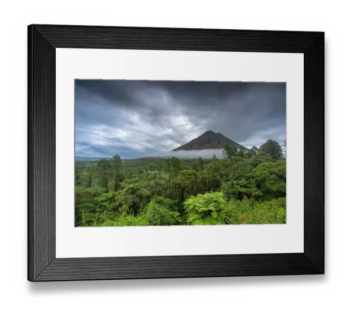 Framed Print : View of Arenal volcano and surrounding rainforest, Arenal, Costa Rica. August, 2023