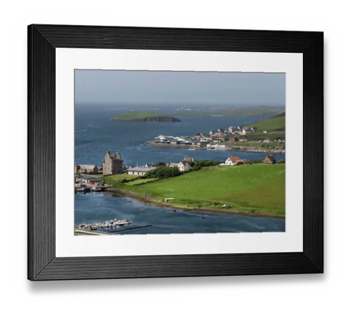 Framed Print : Scalloway village along the coast of central Mainland, Shetland Islands, Scotland, UK. June, 2017 Framed Print : Scalloway village along the coast of central Mainland, Shetland Islands, Scotland, UK. June, 2017