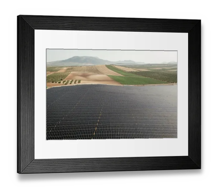 Framed Print : Aerial view of large solar power farm, Granada district, southern Spain. June, 2023 Framed Print : Aerial view of large solar power farm, Granada district, southern Spain. June, 2023