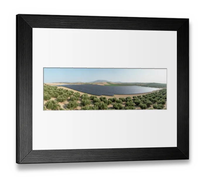 Framed Print : Aerial view of large solar power farm among intensive olive groves, Granada district, southern Spain. June, 2023 Framed Print : Aerial view of large solar power farm among intensive olive groves, Granada district, southern Spain. June, 2023