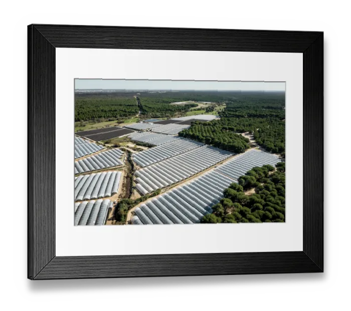 Framed Print : Aerial view of commercial strawberry farm stealing water from Donana wetlands. Andalusia, Spain. November, 2023 Framed Print : Aerial view of commercial strawberry farm stealing water from Donana wetlands. Andalusia, Spain. November, 2023