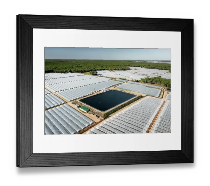 Framed Print : Aerial view of commercial strawberry farms and artificial pond stealing water from Donana wetlands. Andalusia, Spain. November, 2023 Framed Print : Aerial view of commercial strawberry farms and artificial pond stealing water from Donana wetlands. Andalusia, Spain. November, 2023