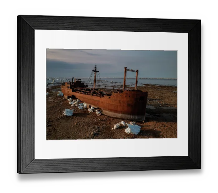 Framed Print : The Ithaka shipwreck on the shores of the Hudson Bay, northern Manitoba, Canada. June, 2024