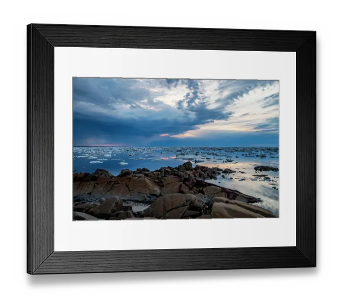 Framed Print : Rocky shore and sea ice as it breaks up and melts in spring, Hudson Bay, Manatoba, Canada. June, 2024 Framed Print : Rocky shore and sea ice as it breaks up and melts in spring, Hudson Bay, Manatoba, Canada. June, 2024