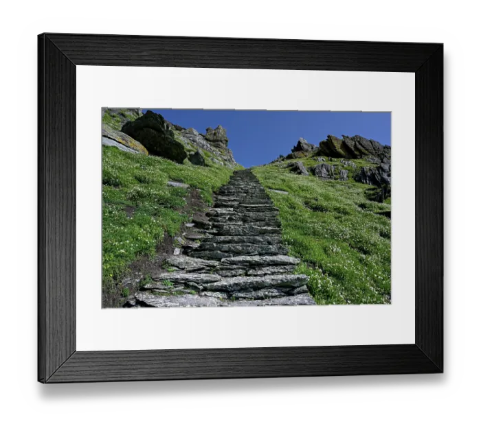 Framed Print : Stone steps on Skellig Michael, Skellig Islands World Heritage Site, County Kerry, Republic of Ireland. June, 2023