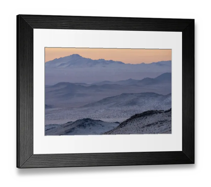 Framed Print : View over snow-covered Margaz Mountains, Western Mongolia. November, 2024 Framed Print : View over snow-covered Margaz Mountains, Western Mongolia. November, 2024