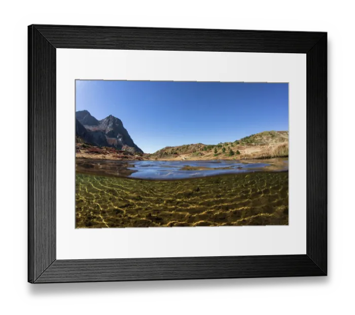 Framed Print : Split level view of Noir Lake at the foot of the Taillefer mountains, near the source of the Rif Garcin river, Ecrins National Park, Natura 2000 Site, Ornon, Isere, Alps, France Framed Print : Split level view of Noir Lake at the foot of the Taillefer mountains, near the source of the Rif Garcin river, Ecrins National Park, Natura 2000 Site, Ornon, Isere, Alps, France