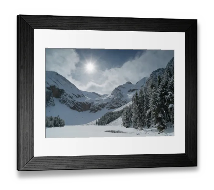 Framed Print : Ibon de Plan lake frozen in winter in mountain landscape, Chistau Valley, Huesca, Pyrenees, Spain. February, 2024 Framed Print : Ibon de Plan lake frozen in winter in mountain landscape, Chistau Valley, Huesca, Pyrenees, Spain. February, 2024