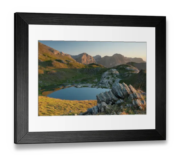 Framed Print : Ibon de Mallaruego in the evening light, Pyrenees, Huesca, Spain. August, 2024 Framed Print : Ibon de Mallaruego in the evening light, Pyrenees, Huesca, Spain. August, 2024