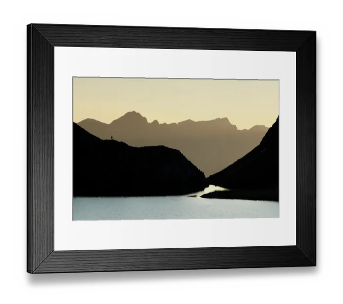 Framed Print : Ibon de Catieras and mountains backlit at sunset, Pyrenees, Huesca, Spain. August, 2024 Framed Print : Ibon de Catieras and mountains backlit at sunset, Pyrenees, Huesca, Spain. August, 2024