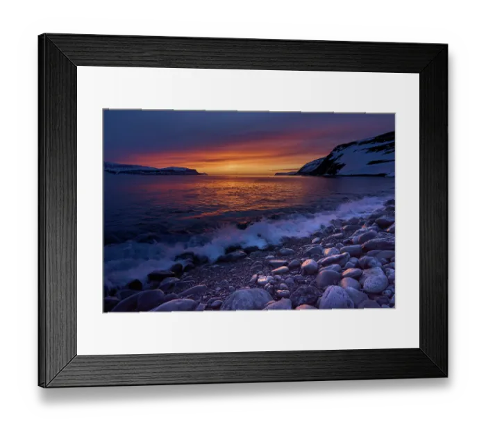 Framed Print : Jokulfiroir fjord, looking out from Kviar Lodge at sunset, Hornstrandir Nature Reserve, Iceland. March, 2024 Framed Print : Jokulfiroir fjord, looking out from Kviar Lodge at sunset, Hornstrandir Nature Reserve, Iceland. March, 2024
