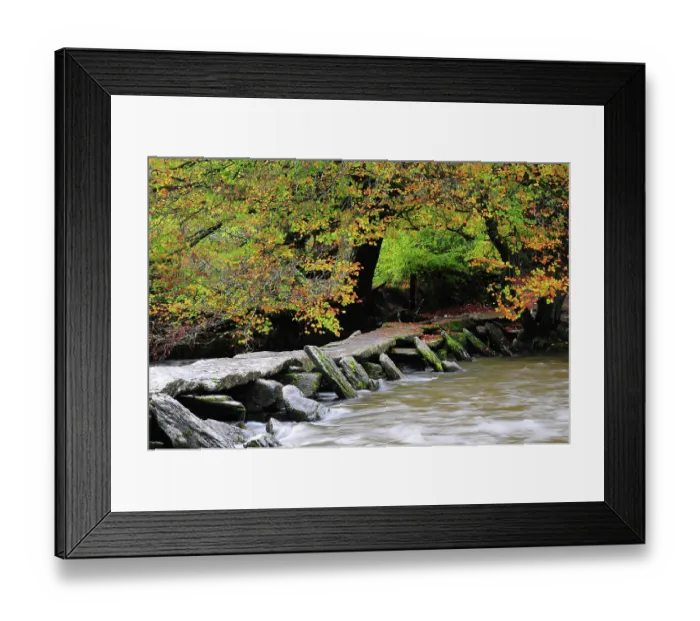 Framed Print : Tarr Steps - ancient stone bridge across the River Barle, Barle Valley, Exmoor National Park, Somerset, England, UK. November, 2022 Framed Print : Tarr Steps - ancient stone bridge across the River Barle, Barle Valley, Exmoor National Park, Somerset, England, UK. November, 2022