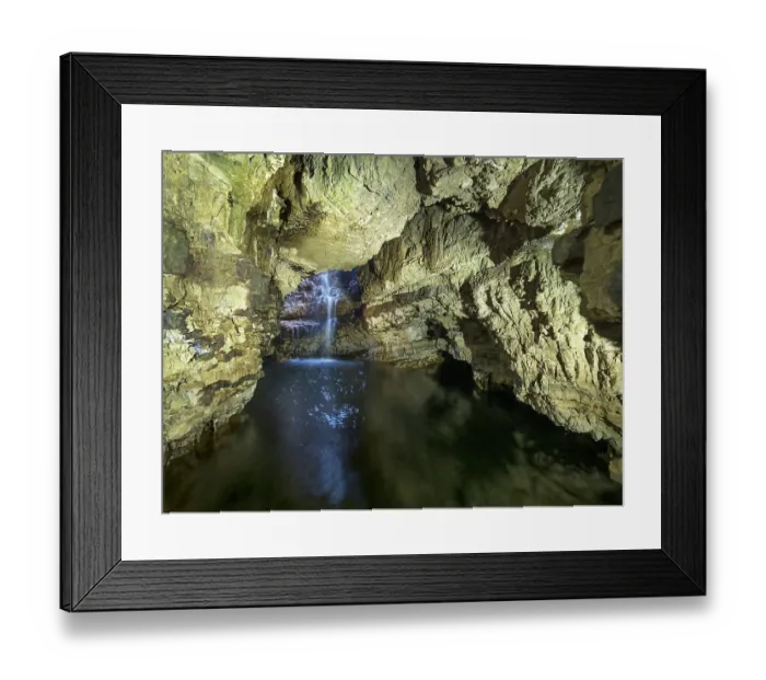 Framed Print : The Waterfall Chamber in Smoo Cave, a combined sea and freshwater cave, Sutherland, Northern Scotland, UK. July, 2017 Framed Print : The Waterfall Chamber in Smoo Cave, a combined sea and freshwater cave, Sutherland, Northern Scotland, UK. July, 2017