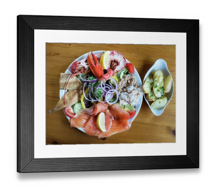 Framed Print : A mix of typical Scottish seafood at the Shorehouse of Handa Island Nature Reserve, Scourie Bay, Sutherland, Scotland, UK. July, 2017 Framed Print : A mix of typical Scottish seafood at the Shorehouse of Handa Island Nature Reserve, Scourie Bay, Sutherland, Scotland, UK. July, 2017