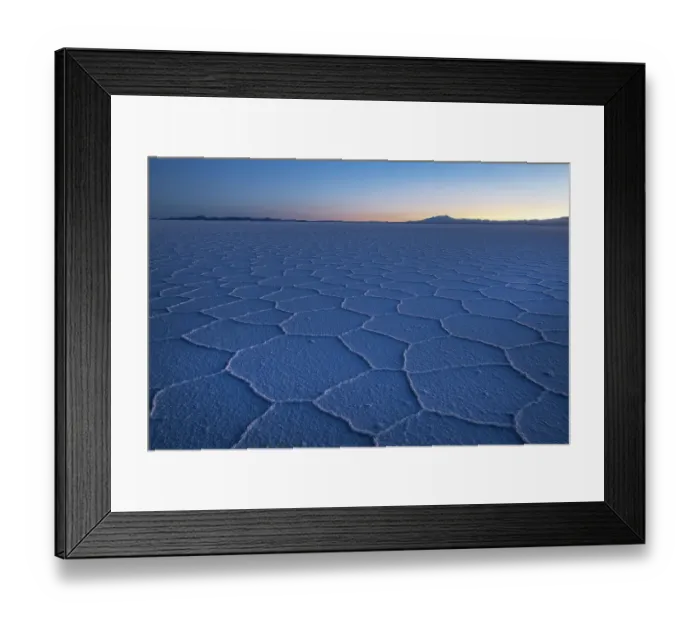 Framed Print : Hexagonal shapes on surface of salt flats pre-dawn, Salar de Uyuni, Altiplano, Potosi, Bolivia. September, 2024 Framed Print : Hexagonal shapes on surface of salt flats pre-dawn, Salar de Uyuni, Altiplano, Potosi, Bolivia. September, 2024