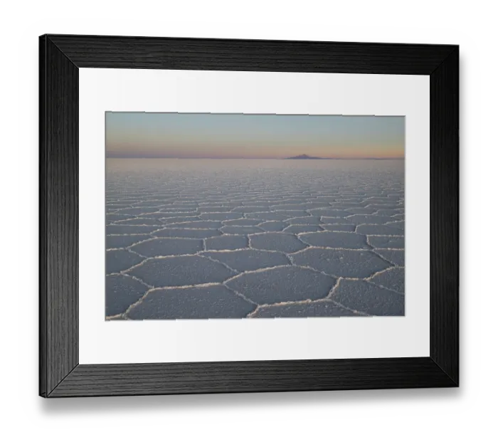 Framed Print : Hexagonal shapes on surface of salt flats at sunrise, Salar de Uyuni, Altiplano, Potosi, Bolivia. September, 2024 Framed Print : Hexagonal shapes on surface of salt flats at sunrise, Salar de Uyuni, Altiplano, Potosi, Bolivia. September, 2024