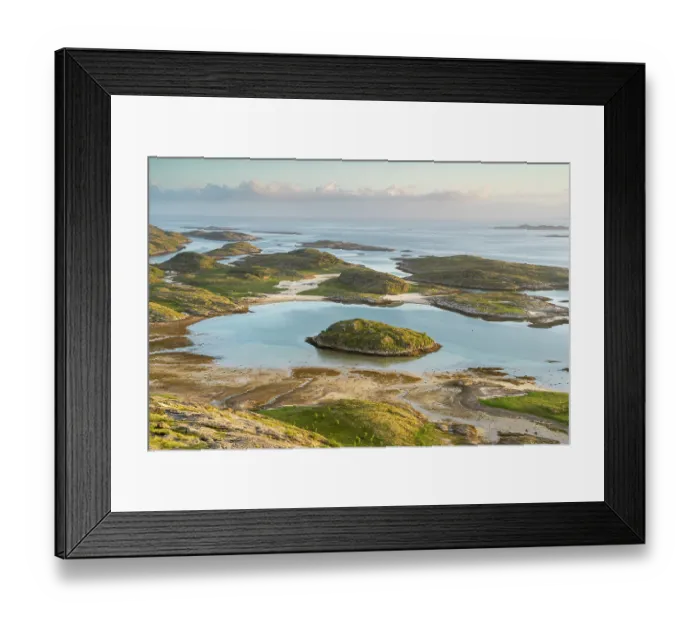 Framed Print : Coastline landscape during midnight sun, Landegode, Nordland, Norway. June, 2022 Framed Print : Coastline landscape during midnight sun, Landegode, Nordland, Norway. June, 2022