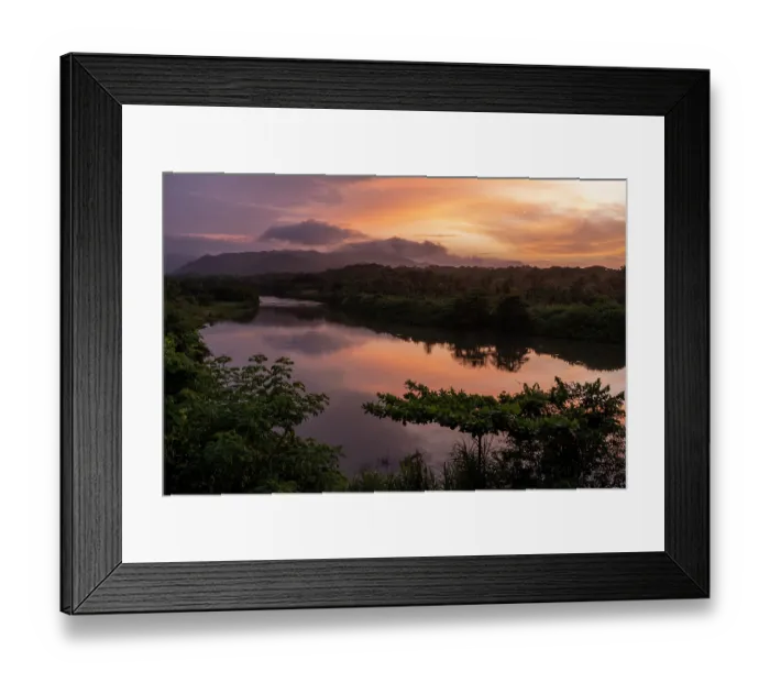 Framed Print : River basin at sunset, El Valle, Utria National Park, Colombia. July, 2022 Framed Print : River basin at sunset, El Valle, Utria National Park, Colombia. July, 2022