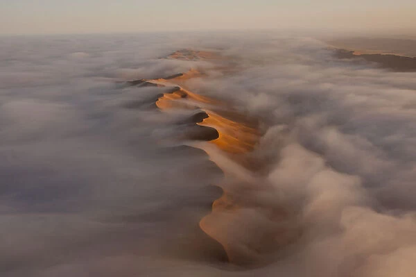 Aerial of fog over the Namib Desert, Namibia, September 2011