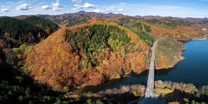Framed Print : Aerial panorama of autumn foliage in southern Hokkaido, Japan Framed Print : Aerial panorama of autumn foliage in southern Hokkaido, Japan