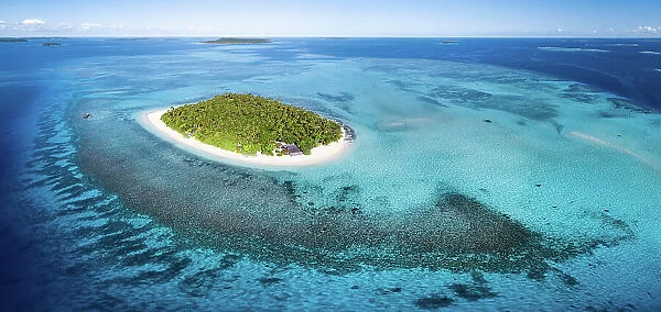 Aerial panorama of Mounu Island Resort in Vava'u, Tonga. September 2017