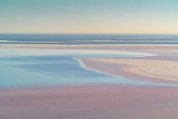 Framed Print : Aerial view of blue and pink water of Lake Eyre Water, the result of high levels of desert rainfall, Lake Eyre North, South Australia, March, 2022 Framed Print : Aerial view of blue and pink water of Lake Eyre Water, the result of high levels of desert rainfall, Lake Eyre North, South Australia, March, 2022