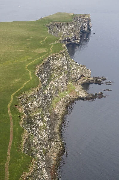 Aerial view of coastline, Grimsey, the Northernmost point of Iceland, June 2009