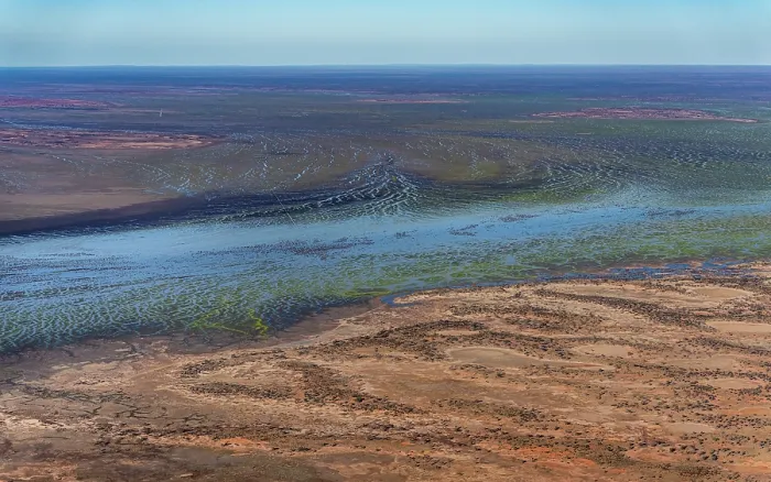 Framed Print : Aerial view of desert and river,
Wilson River / Cooper Creek floodplain, Durham, South Australia, Australia. July, 2022 Framed Print : Aerial view of desert and river,
Wilson River / Cooper Creek floodplain, Durham, South Australia, Australia. July, 2022