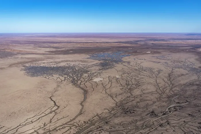 Framed Print : Aerial view of Gidgealpa flood plain, Gidgealpa, South Australia, Australia. July, 2022 Framed Print : Aerial view of Gidgealpa flood plain, Gidgealpa, South Australia, Australia. July, 2022