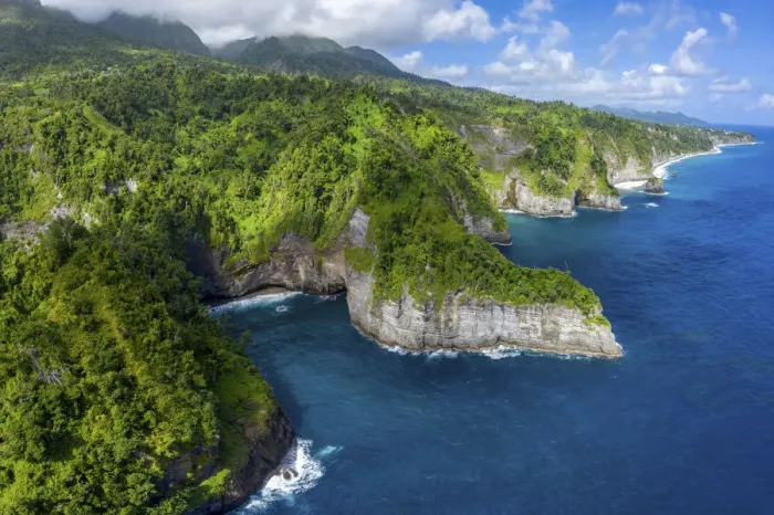 Framed Print : Aerial view of Glassy Point, East Coast of Dominica, West Indies. December 2019 Framed Print : Aerial view of Glassy Point, East Coast of Dominica, West Indies. December 2019